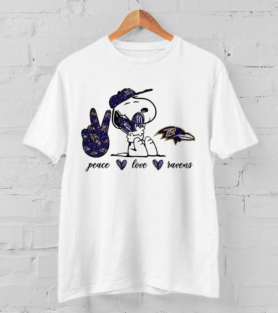 Peace Love Baltimore Ravens Snoopy Ravens T-Shirt
