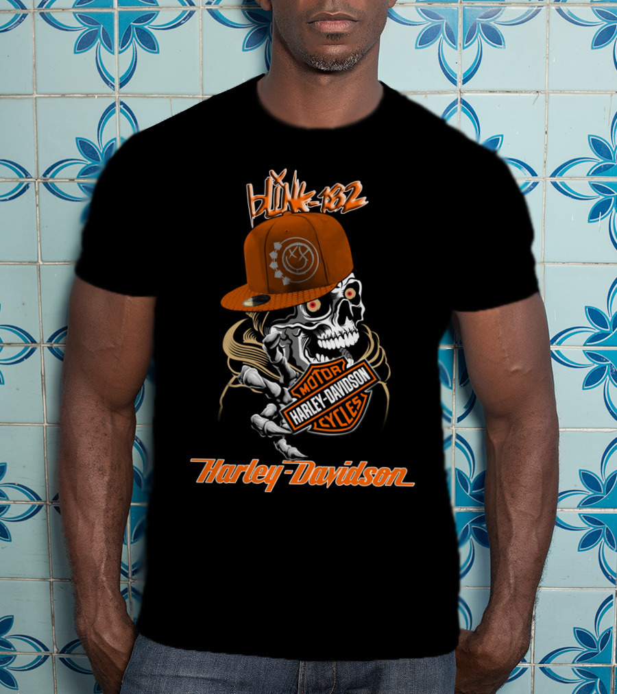 Blink 182 Harley Davidson Skull Motorcycles T-Shirt