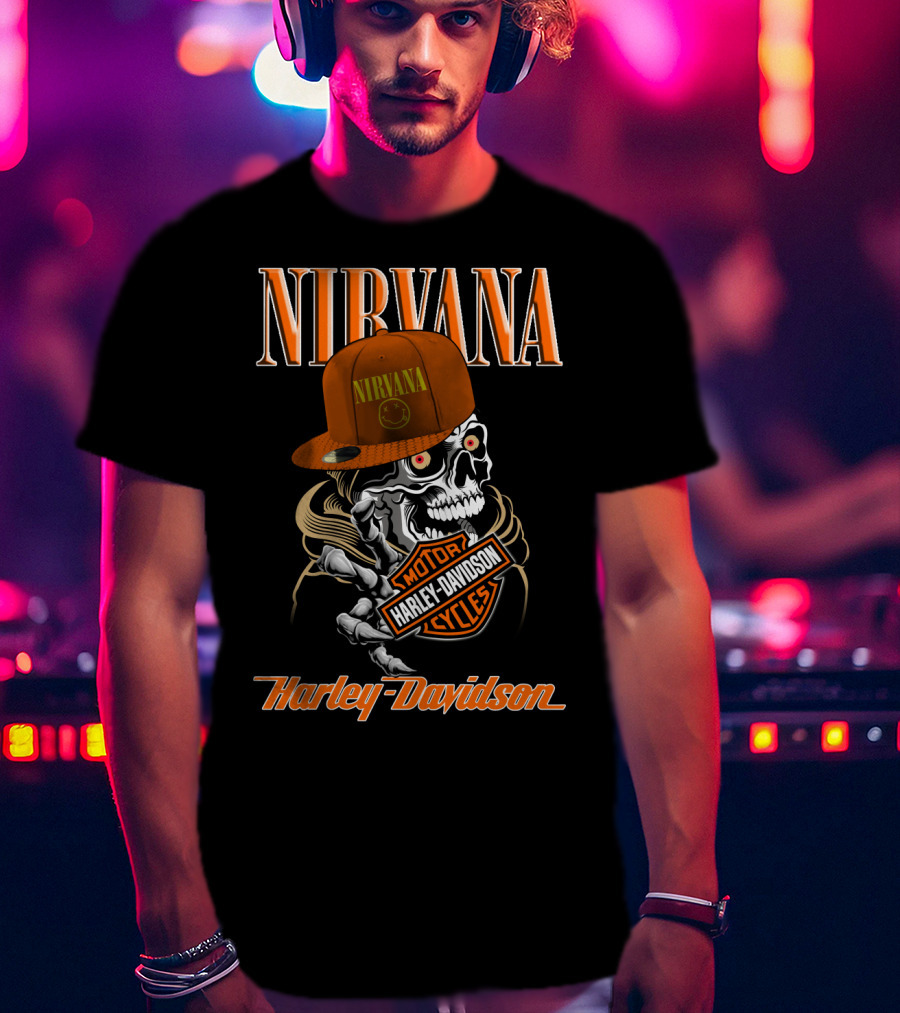 Nirvana Skull Harley Davidson Motorcycles T-Shirt