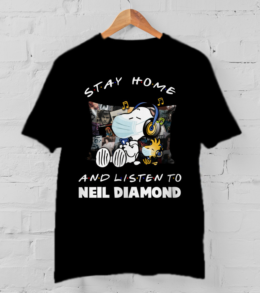 Stay Home And Listen To Neil Diamond With Snoopy Masked And Headphones T-Shirt