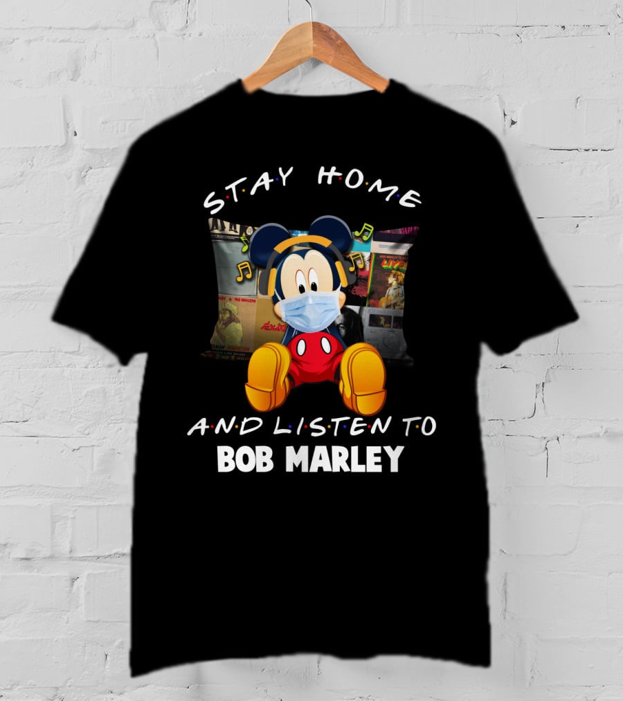 Stay Home And Listen To Bob Marley Mickey Mouse Masked Headphones T-Shirt