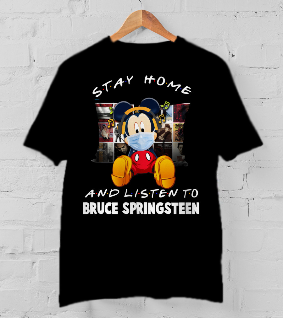 Stay Home And Listen To Bruce Springsteen Mickey Mouse Masked Headphones T-Shirt
