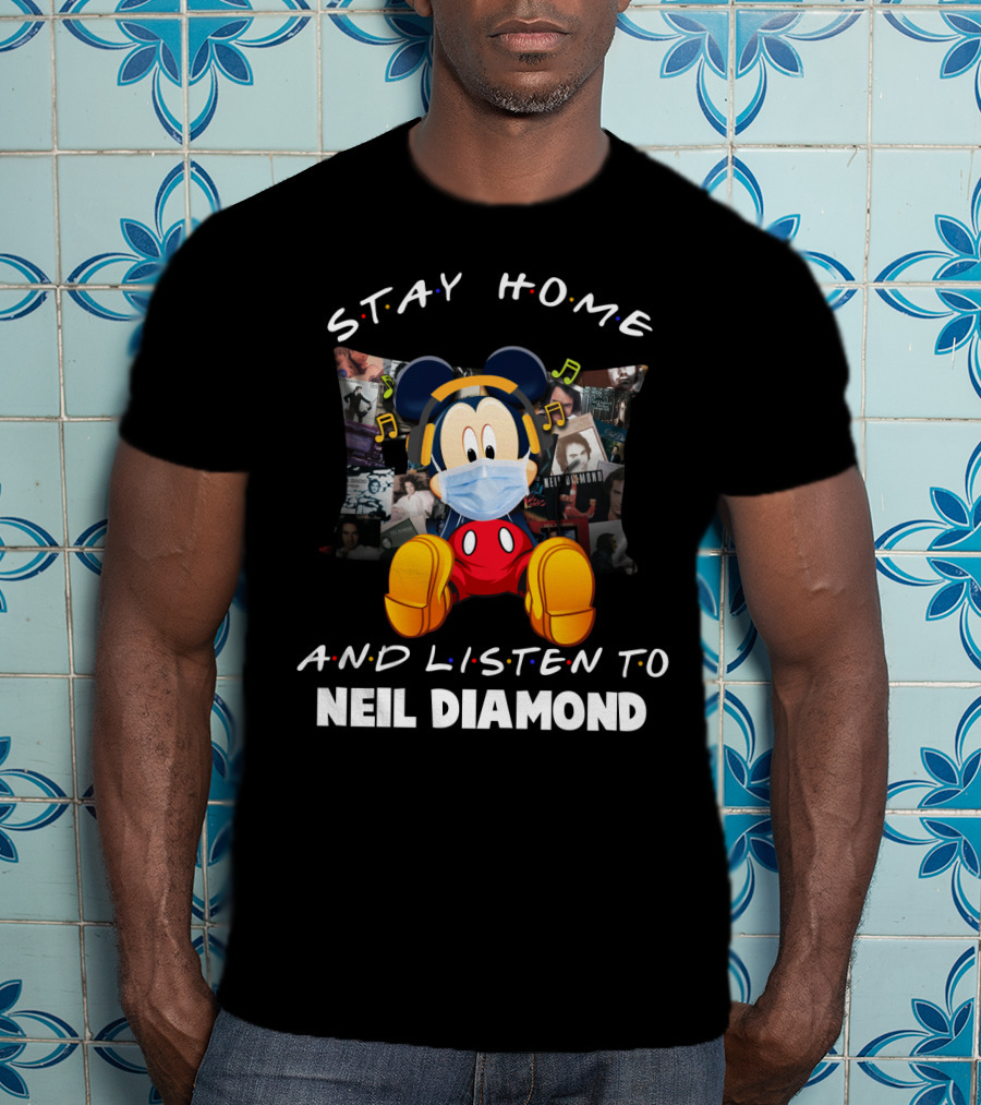 Stay Home And Listen To Neil Diamond Mickey Mouse Mask Headphones T-Shirt