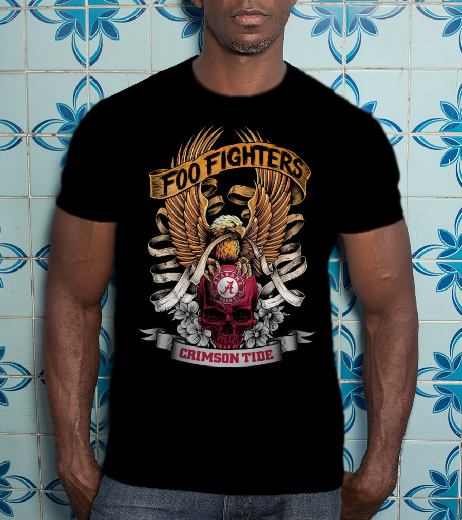Foo Fighters Alabama Crimson Tide Eagle Skull Ribbon T-Shirt