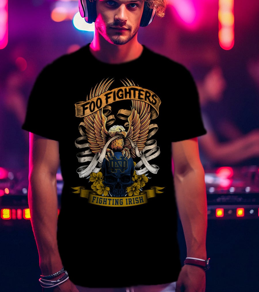Foo Fighters Notre Dame Fighting Irish Eagle Skull T-Shirt