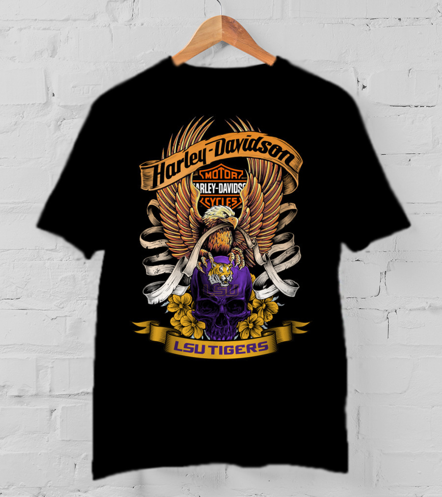 Harley Davidson Lsu Tigers Eagle Skull T-Shirt