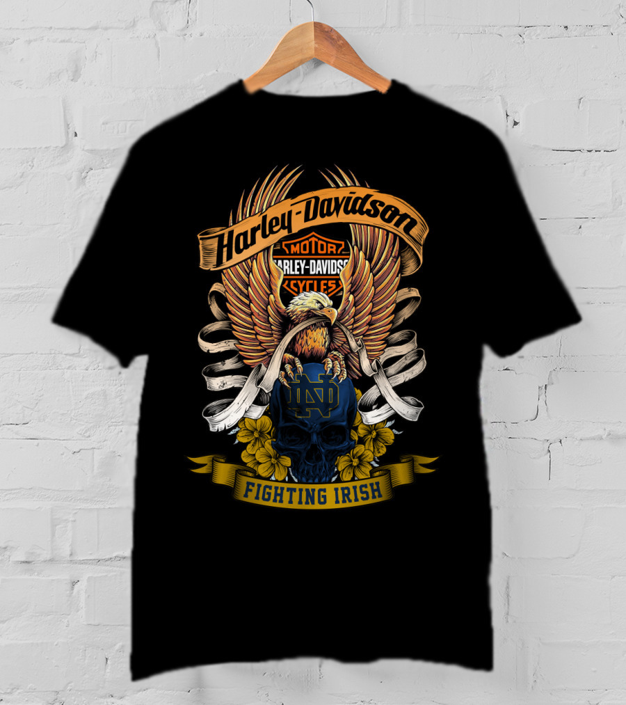 Harley Davidson Eagle Notre Dame Fighting Irish Skull 49Hd T-Shirt