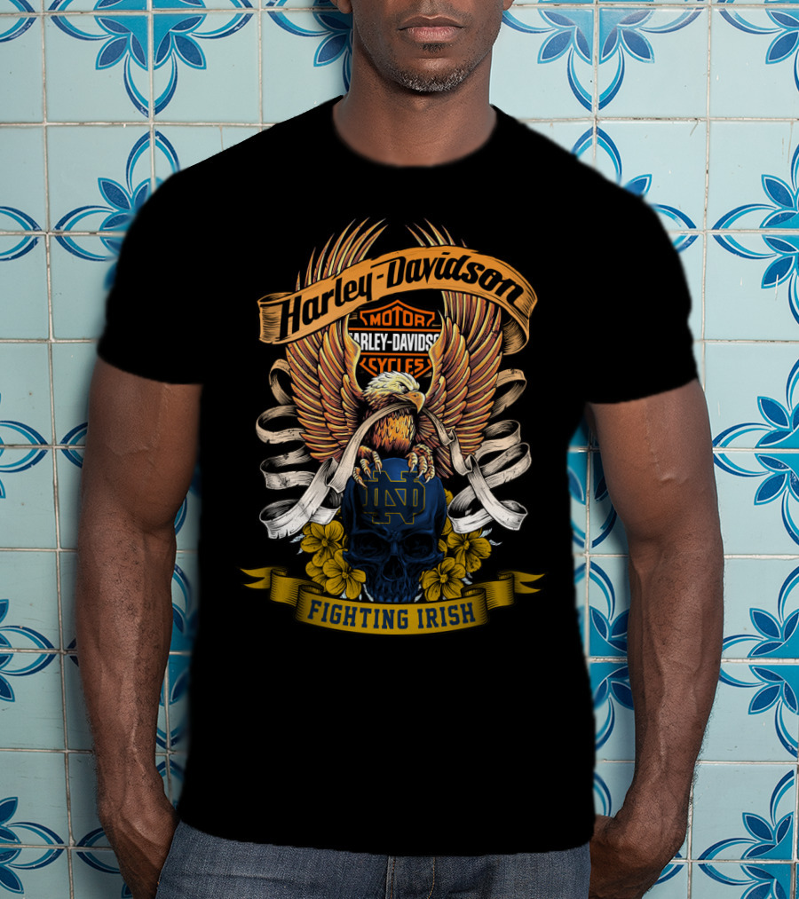 Harley Davidson Eagle Notre Dame Fighting Irish Skull 49Hd T-Shirt