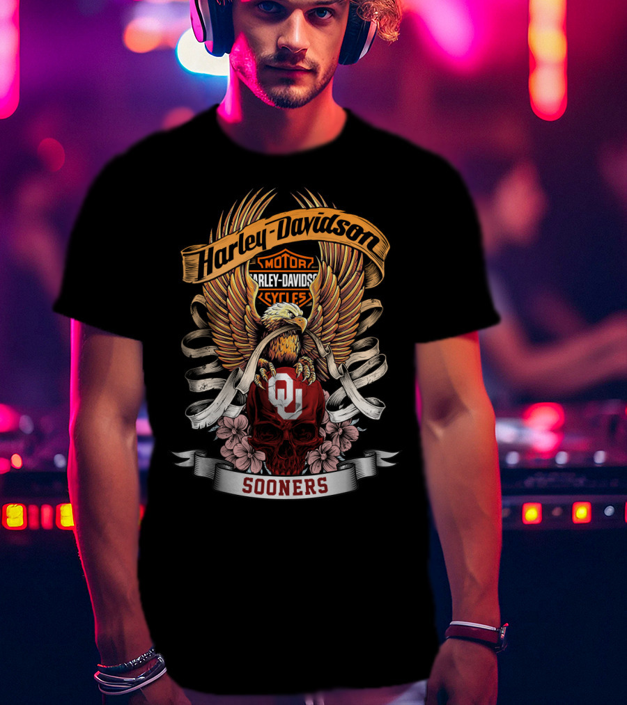 Harley Davidson Sooner Nation Oklahoma Sooners 49Hd Skull Eagle T-Shirt