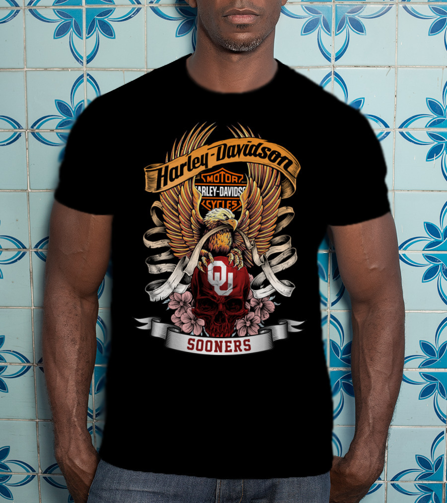 Harley Davidson Sooner Nation Oklahoma Sooners 49Hd Skull Eagle T-Shirt