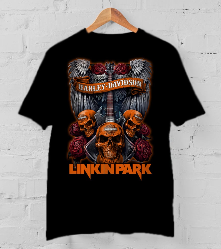 Linkin Park Harley Davidson Skulls Guitar Wings Roses 47Hd T-Shirt