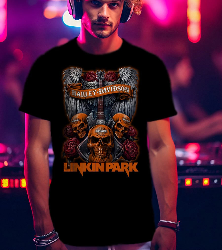 Linkin Park Harley Davidson Skulls Guitar Wings Roses 47Hd T-Shirt