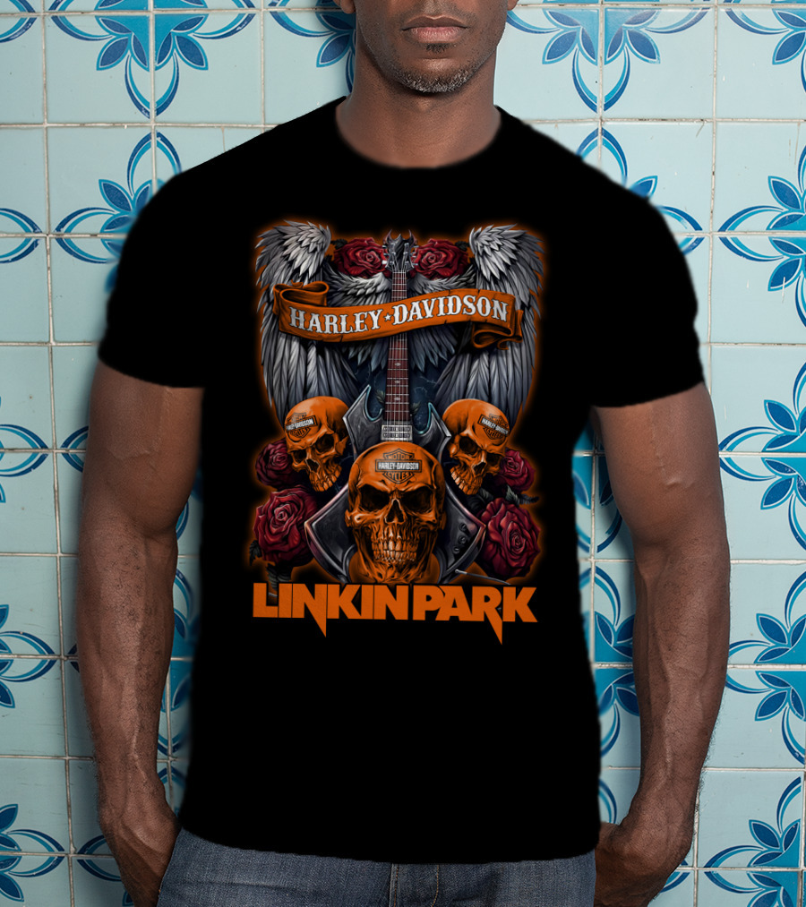 Linkin Park Harley Davidson Skulls Guitar Wings Roses 47Hd T-Shirt