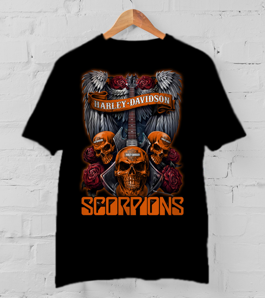 Scorpions Harley Davidson Skull Wings Roses T-Shirt