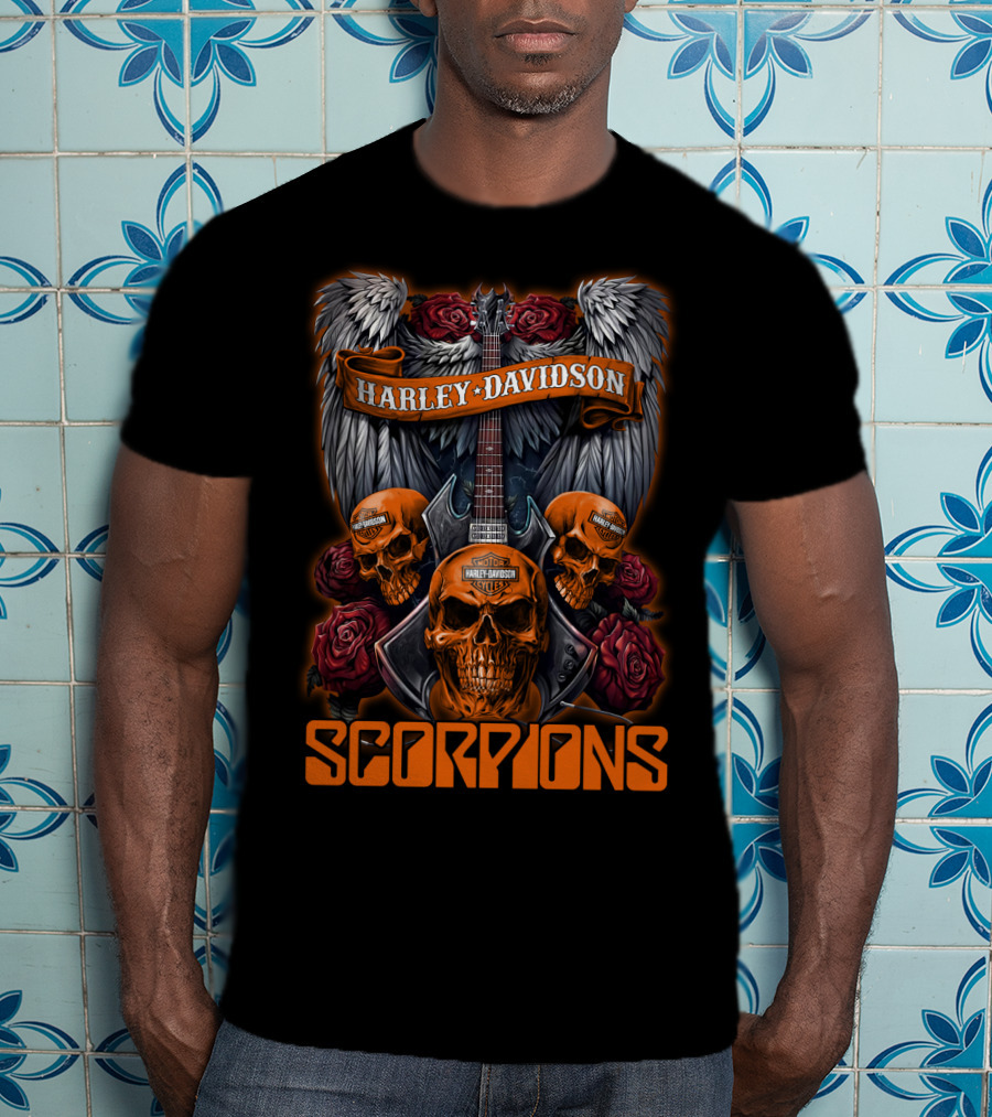 Scorpions Harley Davidson Skull Wings Roses T-Shirt