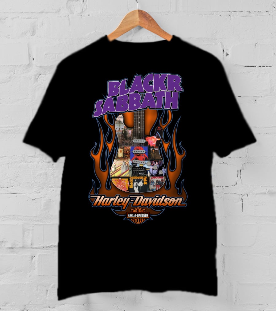 Black Sabbath Harley Davidson Guitar Flames T-Shirt