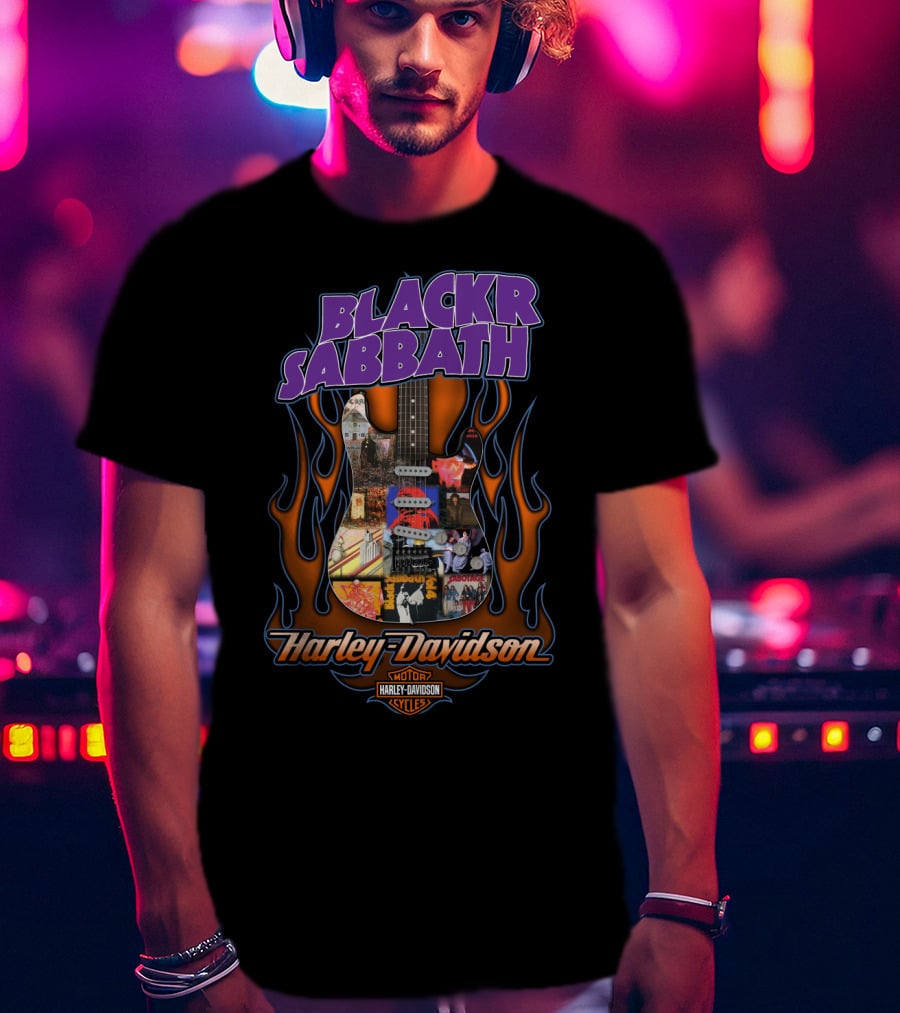 Black Sabbath Harley Davidson Guitar Flames T-Shirt