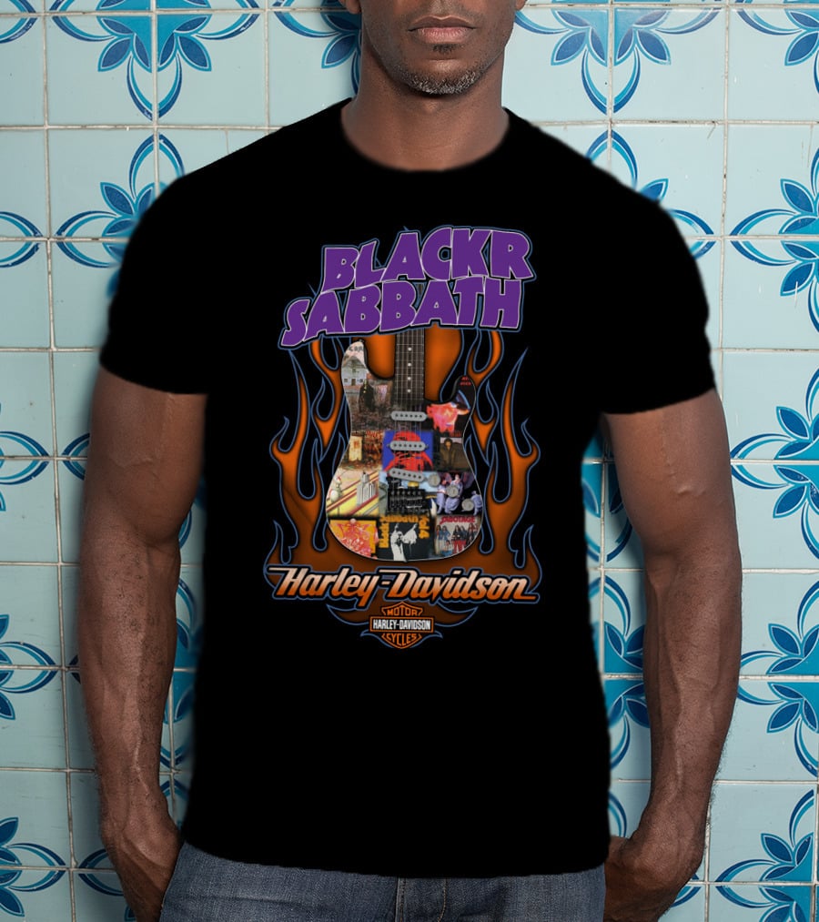 Black Sabbath Harley Davidson Guitar Flames T-Shirt
