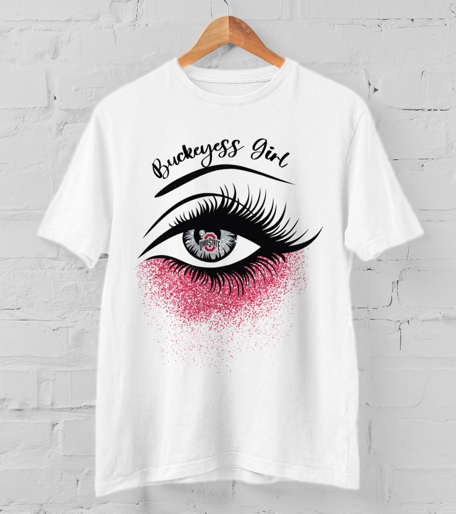 Buckeyess Girl Ohio State Eye Logo And Pink Glitter T-Shirt