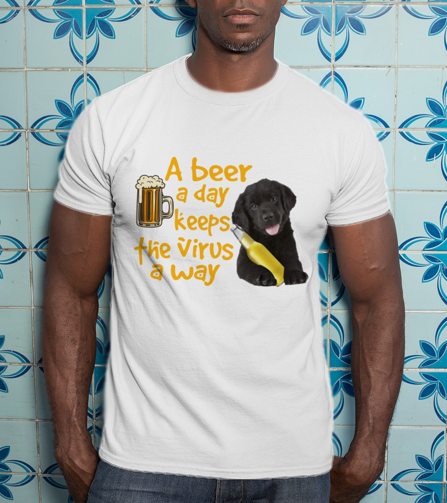 A Beer A Day Keeps The Virus Away Funny Newfoundland Dog And Beer T-Shirt