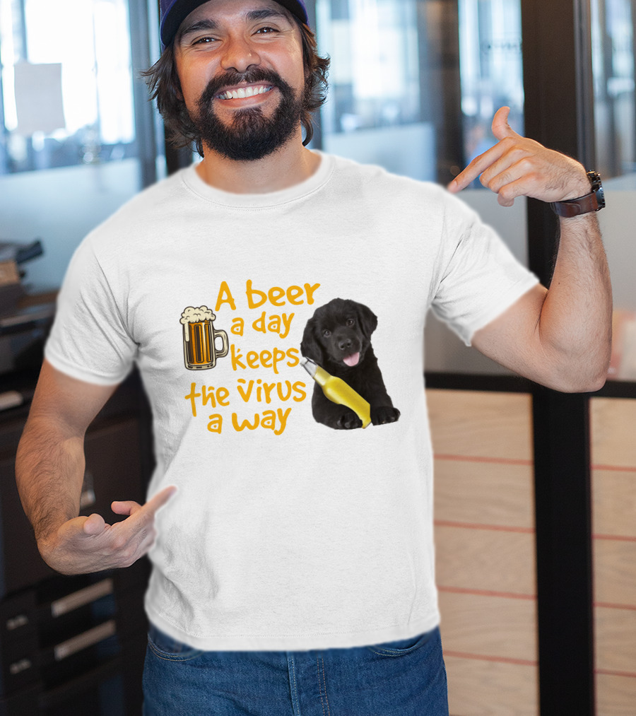 A Beer A Day Keeps The Virus Away Funny Newfoundland Dog And Beer T-Shirt