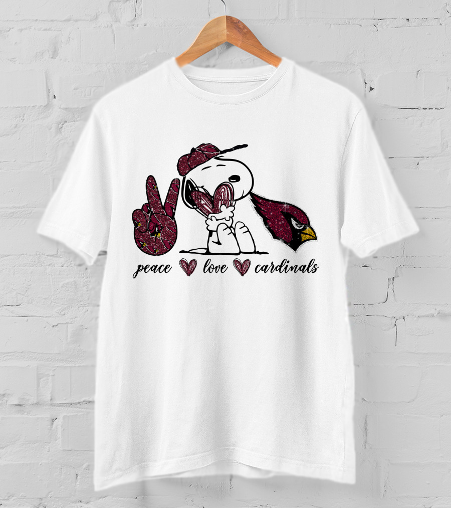 Peace Love Cardinals Snoopy Arizona Football T-Shirt