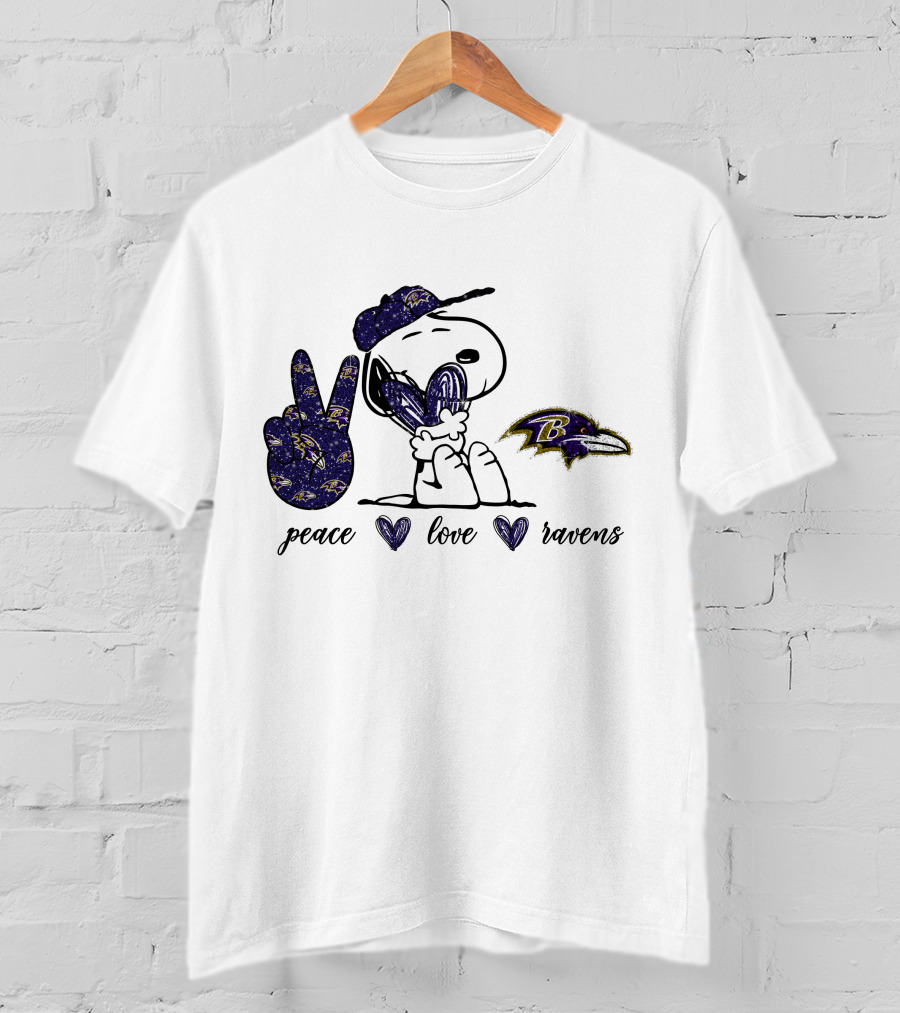 Peace Love Ravens Baltimore Snoopy T-Shirt