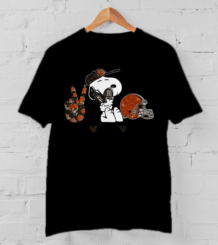 Peace Love Cleveland Browns Snoopy Football T-Shirt