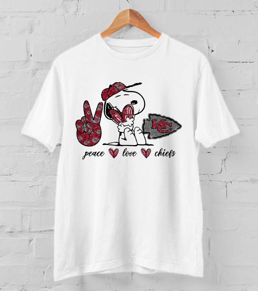 Peace Love Kansas City Chiefs Snoopy Football Fan T-Shirt