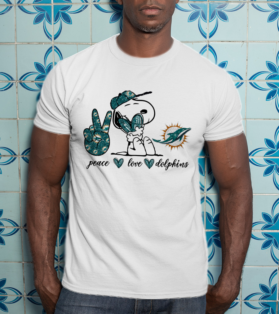 Peace Love Miami Dolphins Snoopy Fan Art Football T-Shirt