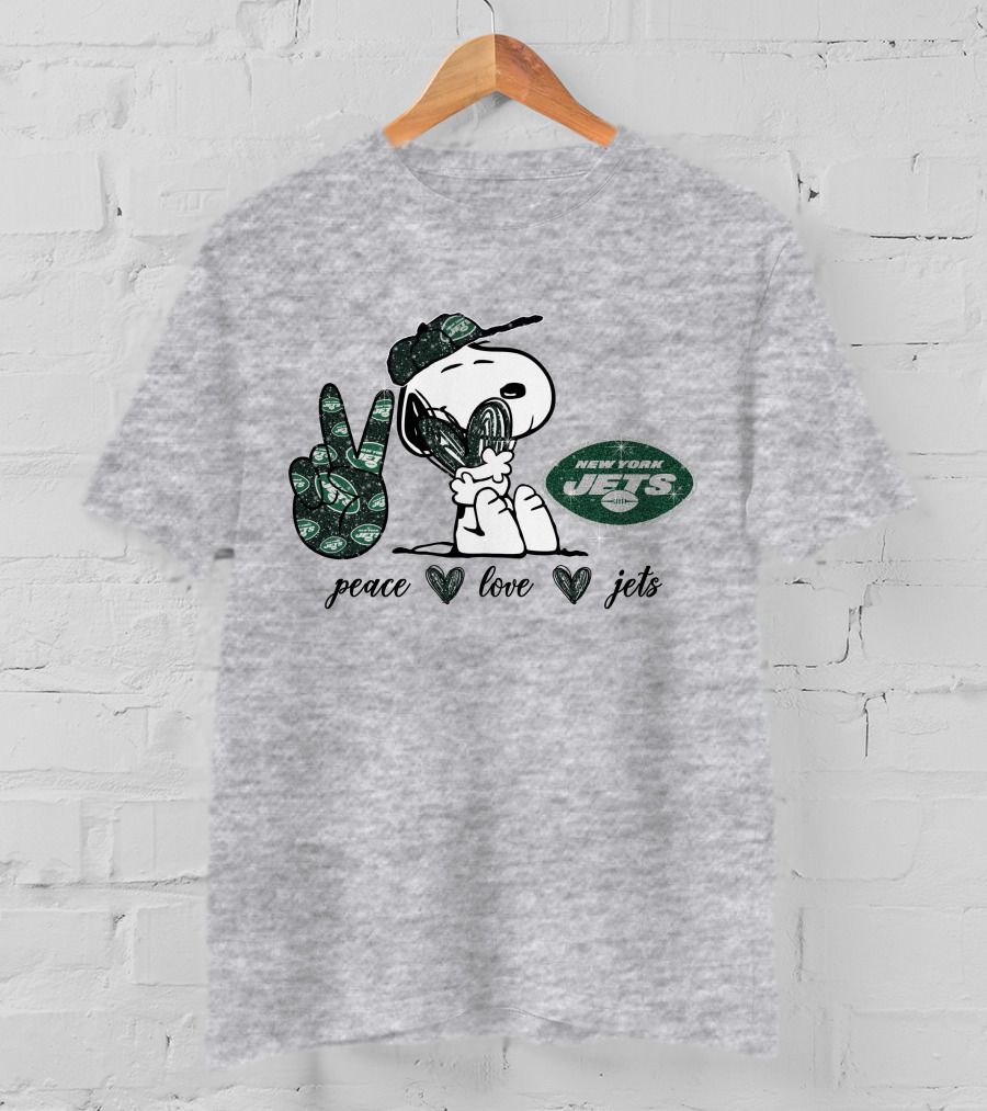 Peace Love New York Jets Snoopy Football Fan T-Shirt