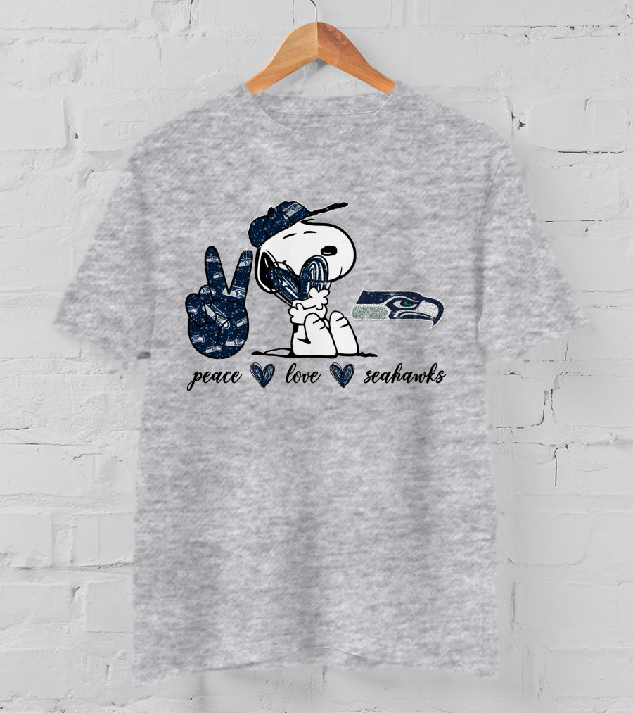 Peace Love Seattle Seahawks Snoopy Football Fan T-Shirt
