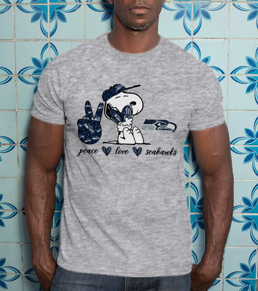 Peace Love Seattle Seahawks Snoopy Football Fan T-Shirt