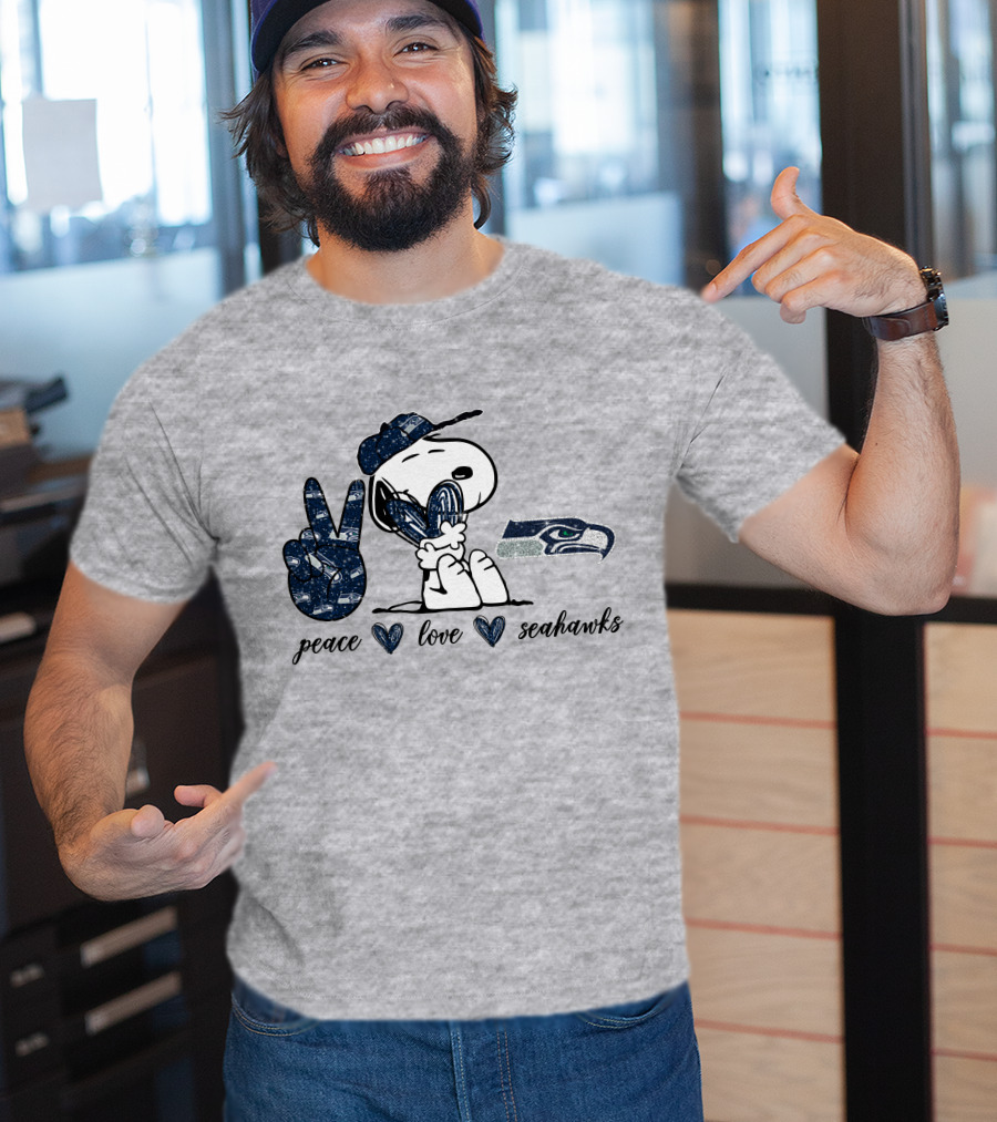 Peace Love Seattle Seahawks Snoopy Football Fan T-Shirt