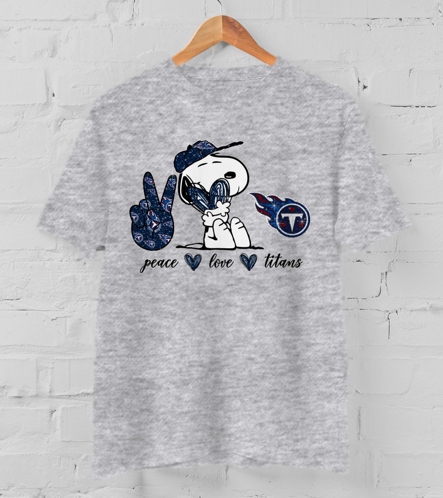 Peace Love Tennessee Titans Snoopy Football T-Shirt