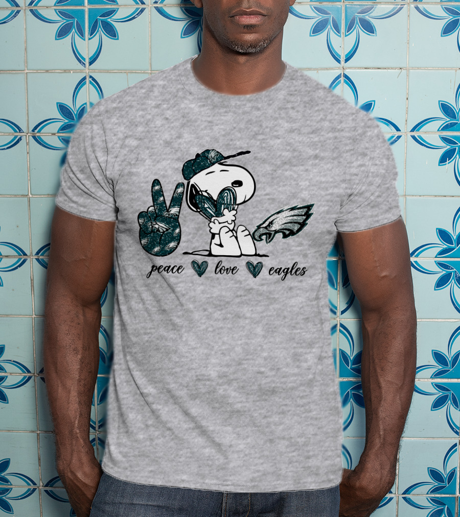 Peace Love Philadelphia Eagles Peanuts Snoopy NFL Football Fan T-Shirt