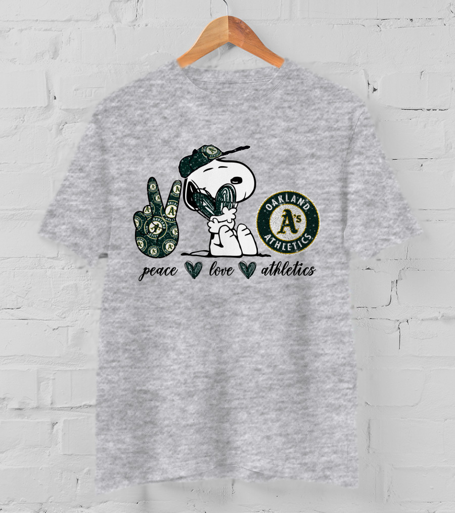 Peace Love Oakland Athletics Snoopy T-Shirt
