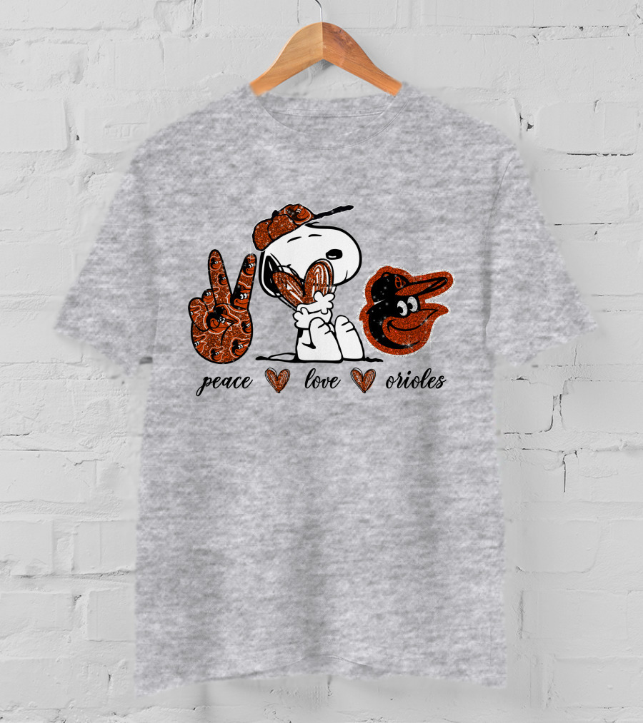 Peace Love Orioles Snoopy Style Baltimore Orioles T-Shirt