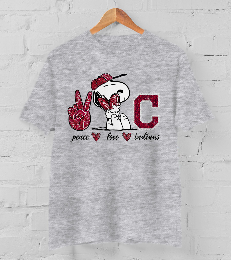 Peace Love Indians Snoopy C Letter T-Shirt
