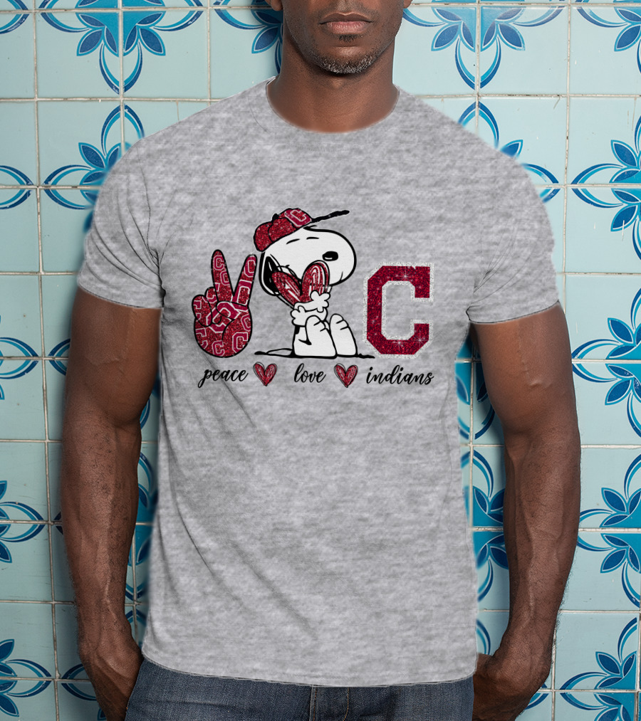 Peace Love Indians Snoopy C Letter T-Shirt