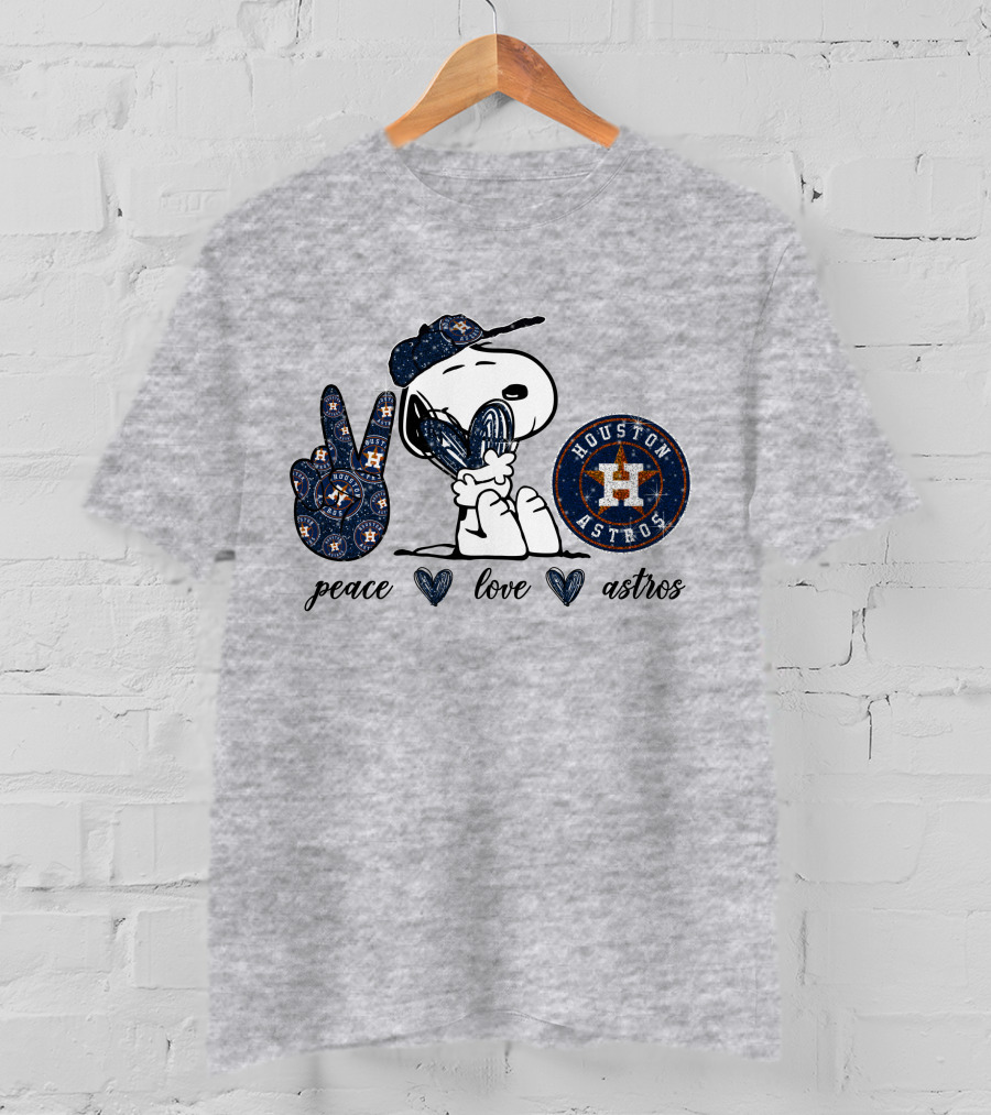 Peace Love Houston Astros Snoopy Vintage Baseball Fan T-Shirt