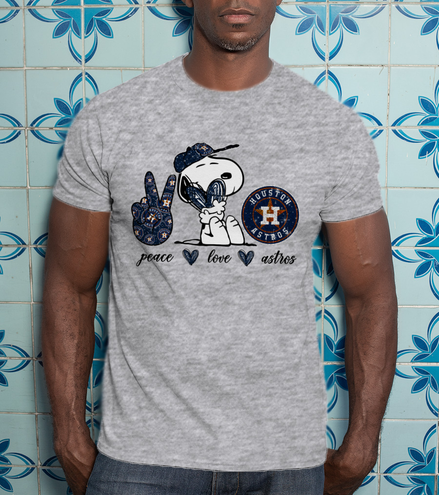 Peace Love Houston Astros Snoopy Vintage Baseball Fan T-Shirt