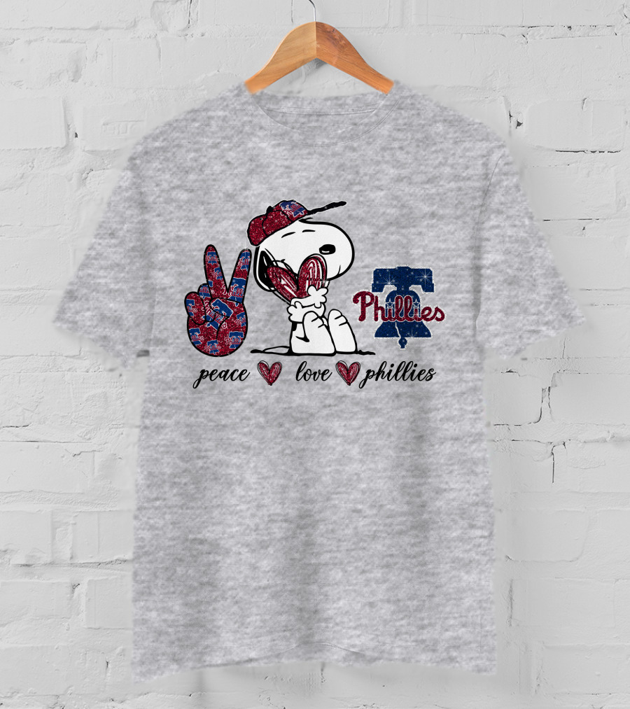 Peace Love Phillies Snoopy Philadelphia Phillies Fan T-Shirt