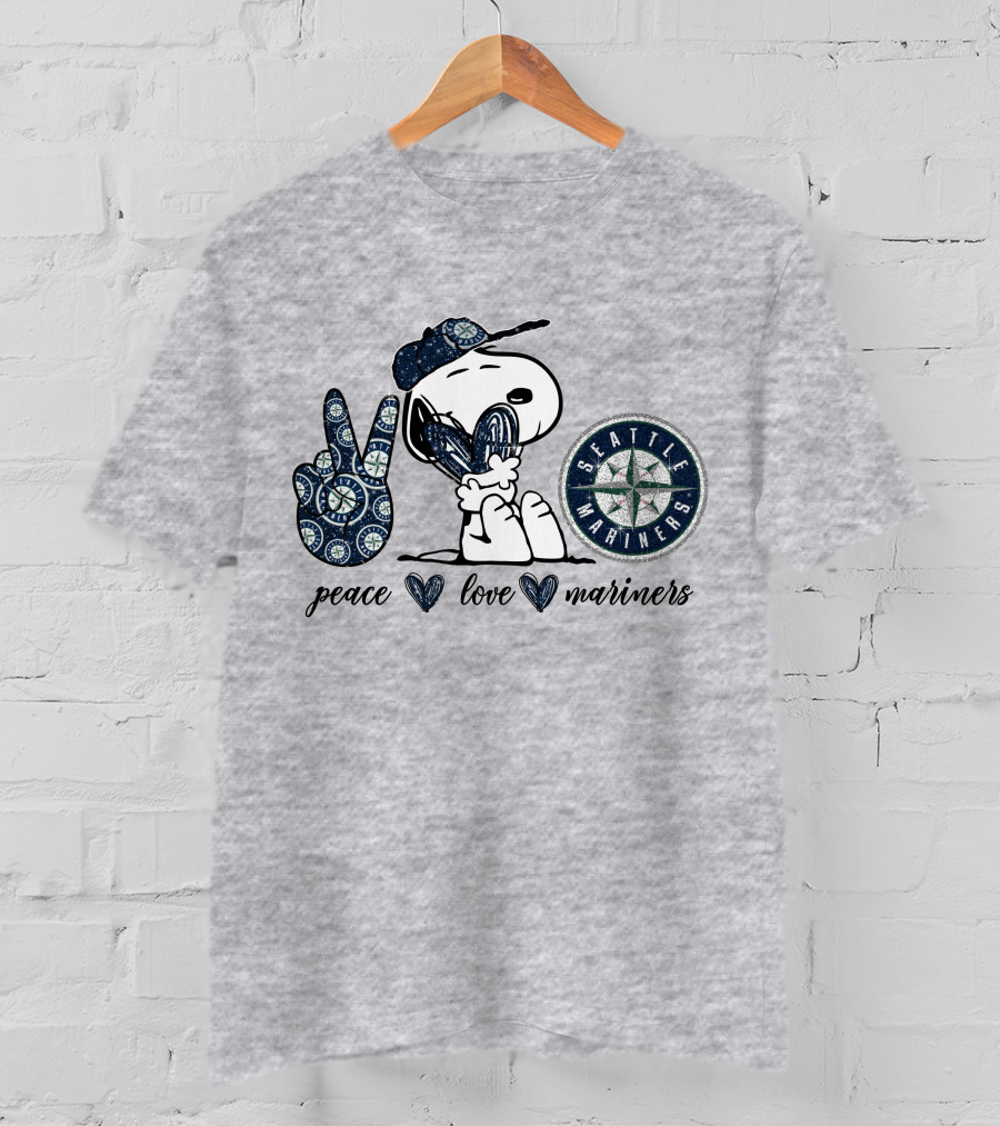 Peace Love Seattle Mariners Snoopy Fan Gear T-Shirt