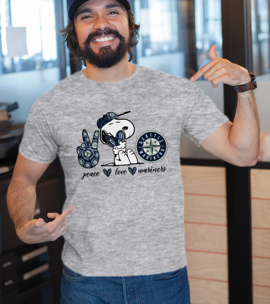 Peace Love Seattle Mariners Snoopy Fan Gear T-Shirt