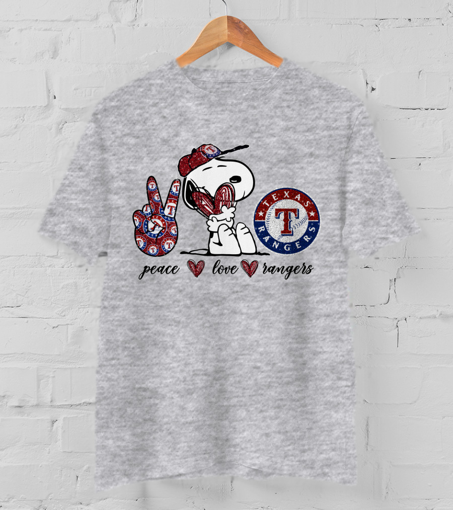 Peace Love Texas Rangers Snoopy Baseball Fan T-Shirt