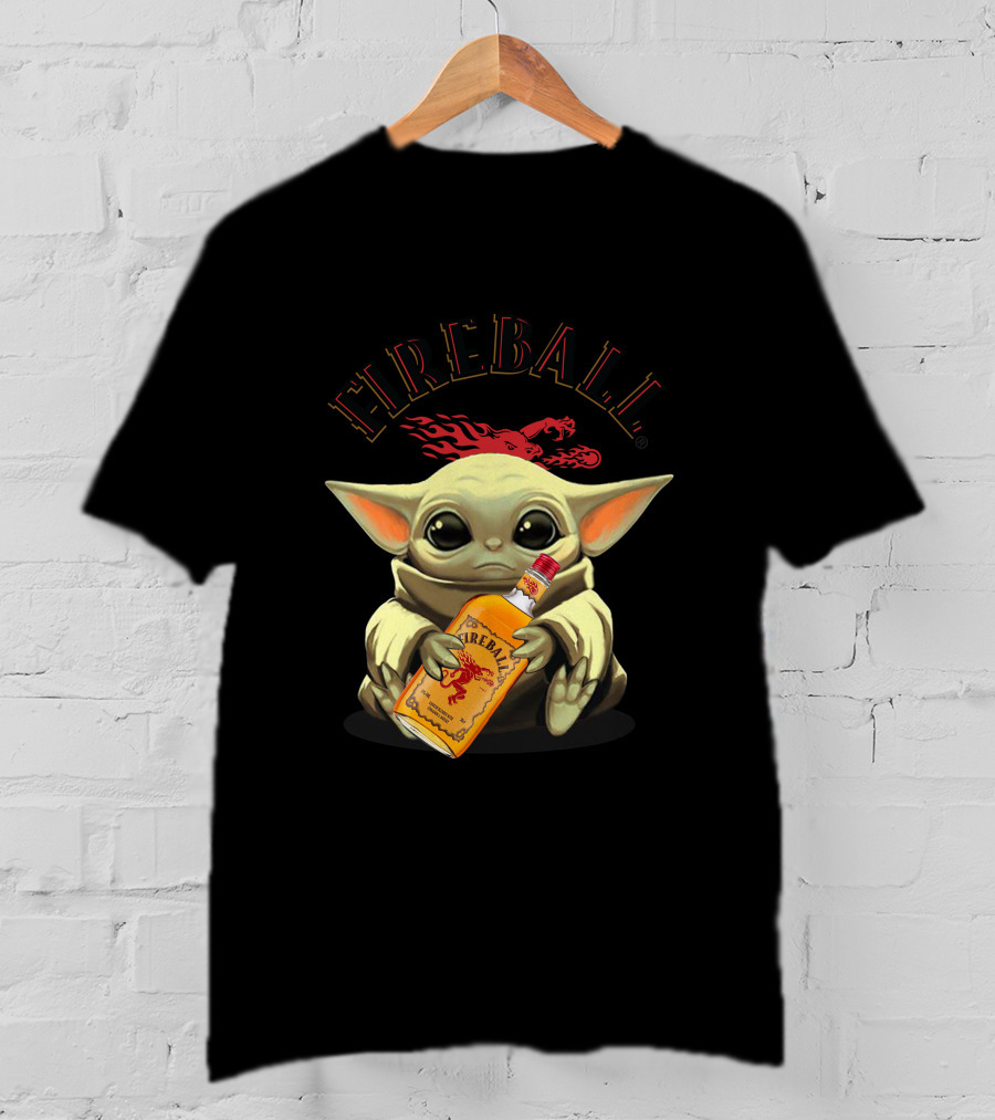 Fireball Yoda Baby Holding Fireball Whisky Bottle T-Shirt