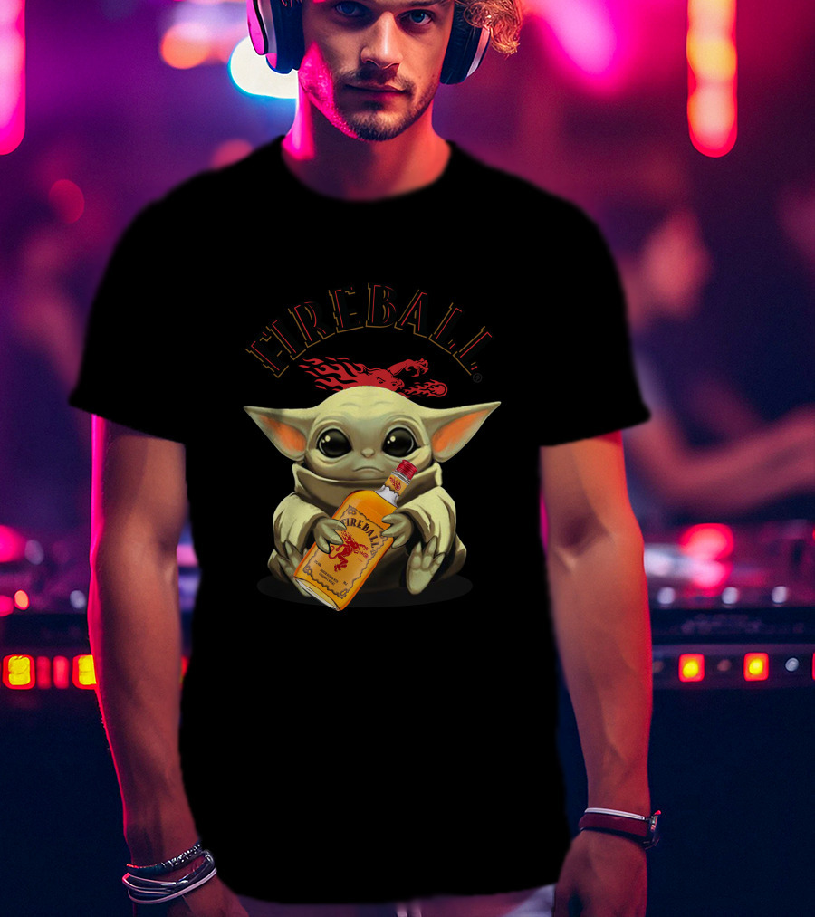 Fireball Yoda Baby Holding Fireball Whisky Bottle T-Shirt