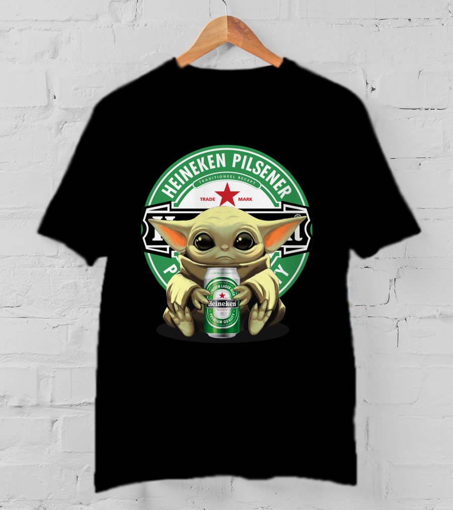 Heineken Pilsener Baby Yoda Holding Heineken Lager Beer Can T-Shirt