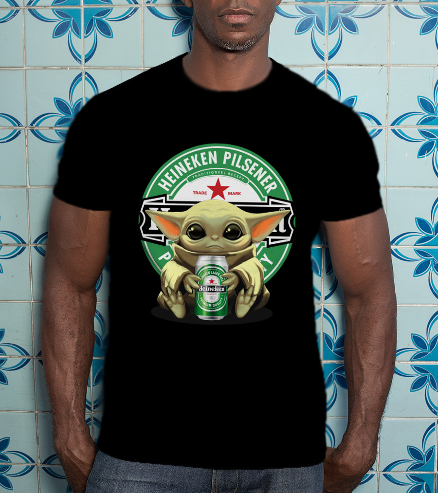 Heineken Pilsener Baby Yoda Holding Heineken Lager Beer Can T-Shirt